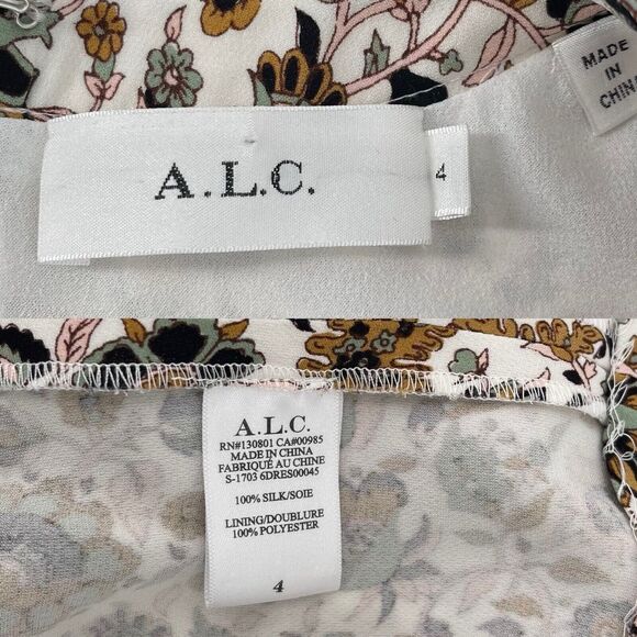 A.L.C. Womens Dress Size 4 Tordi Floral Paisley Silk 3/4 Sleeve Tiered Mini - Picture 6 of 9